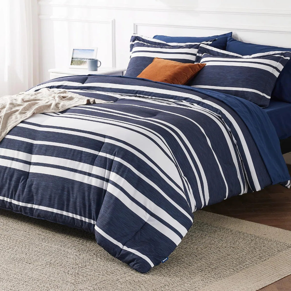 Comforter Set 7 Pieces, Bedding Set for Bed Reversible, Cationic Dyeing Bed in a Bag with Comforter, Sheets, Pillowcases & Shams