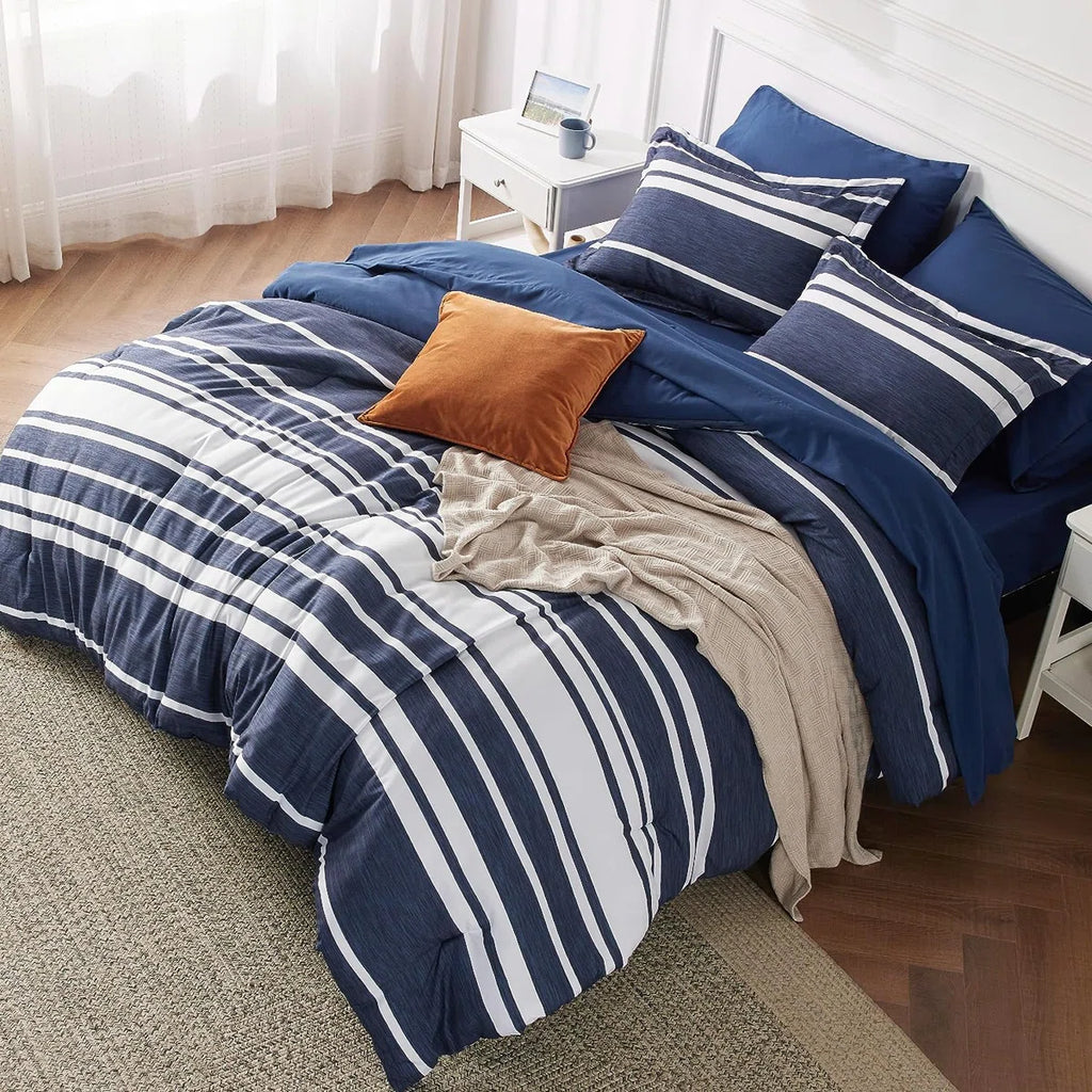 Comforter Set 7 Pieces, Bedding Set for Bed Reversible, Cationic Dyeing Bed in a Bag with Comforter, Sheets, Pillowcases & Shams