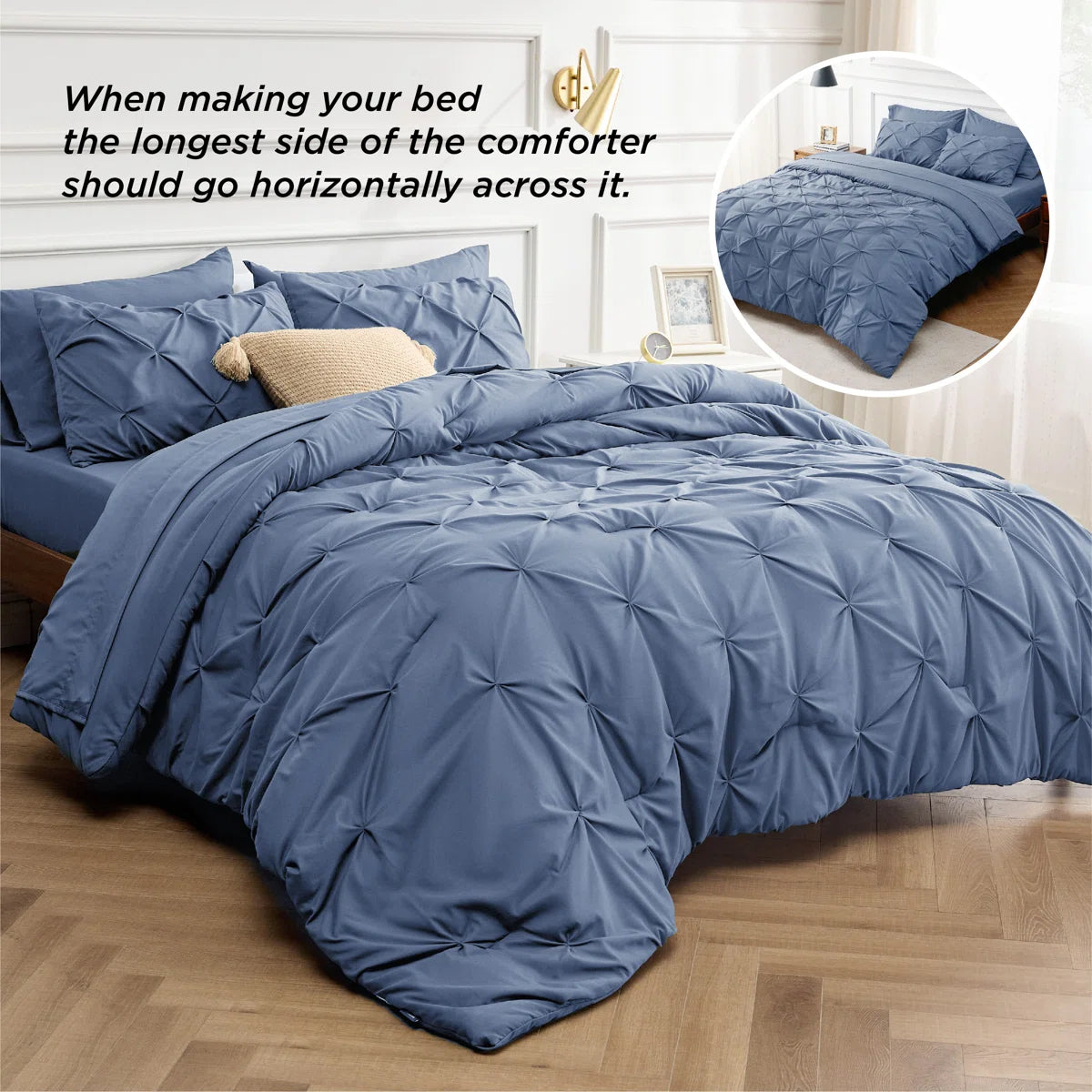 Pintuck Pinch Pleat Bedding Sets (Set Of 5 Or 7) Bed-in-a-Bag, 89GSM
