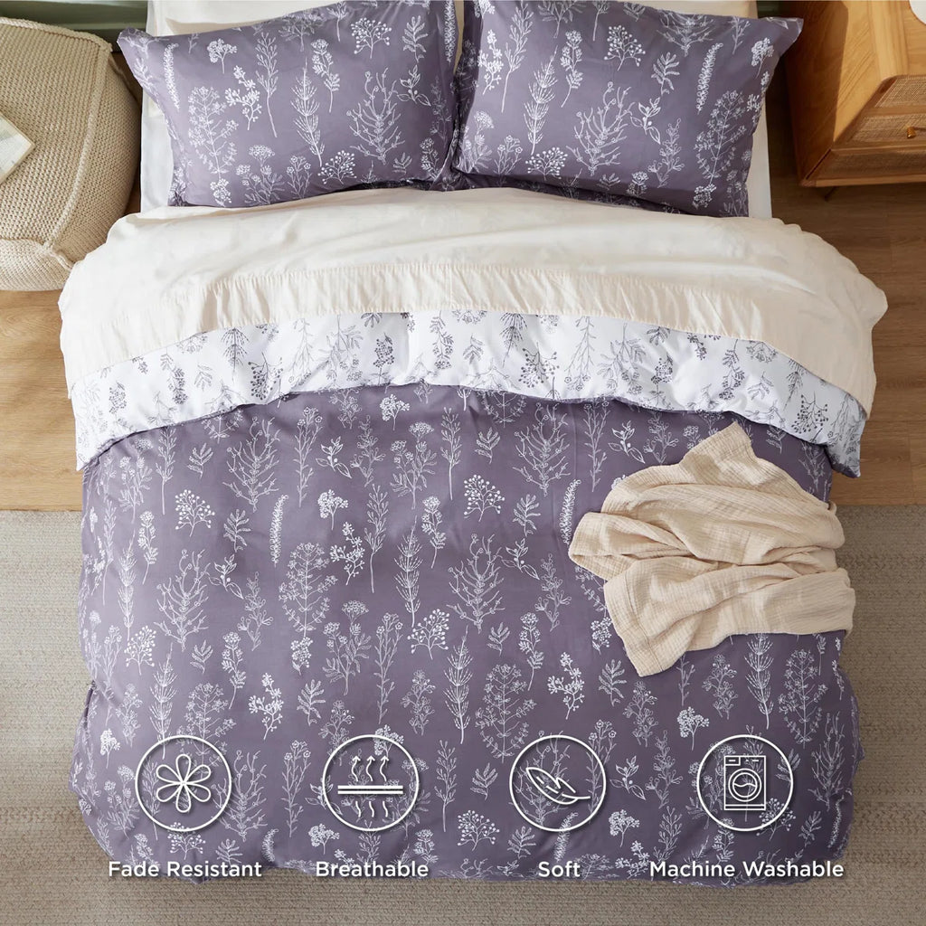 Reversible Floral Duvet Cover Set With Zipper Closure