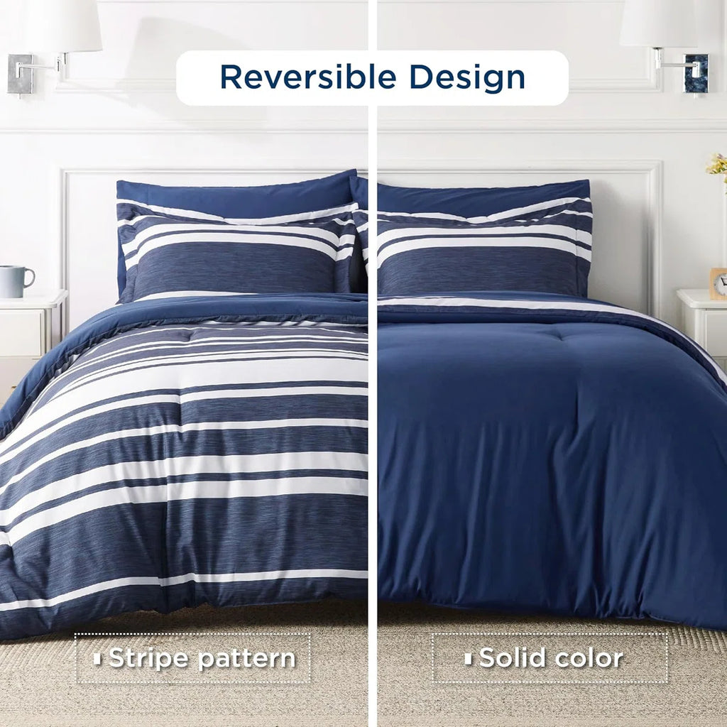 Comforter Set 7 Pieces, Bedding Set for Bed Reversible, Cationic Dyeing Bed in a Bag with Comforter, Sheets, Pillowcases & Shams