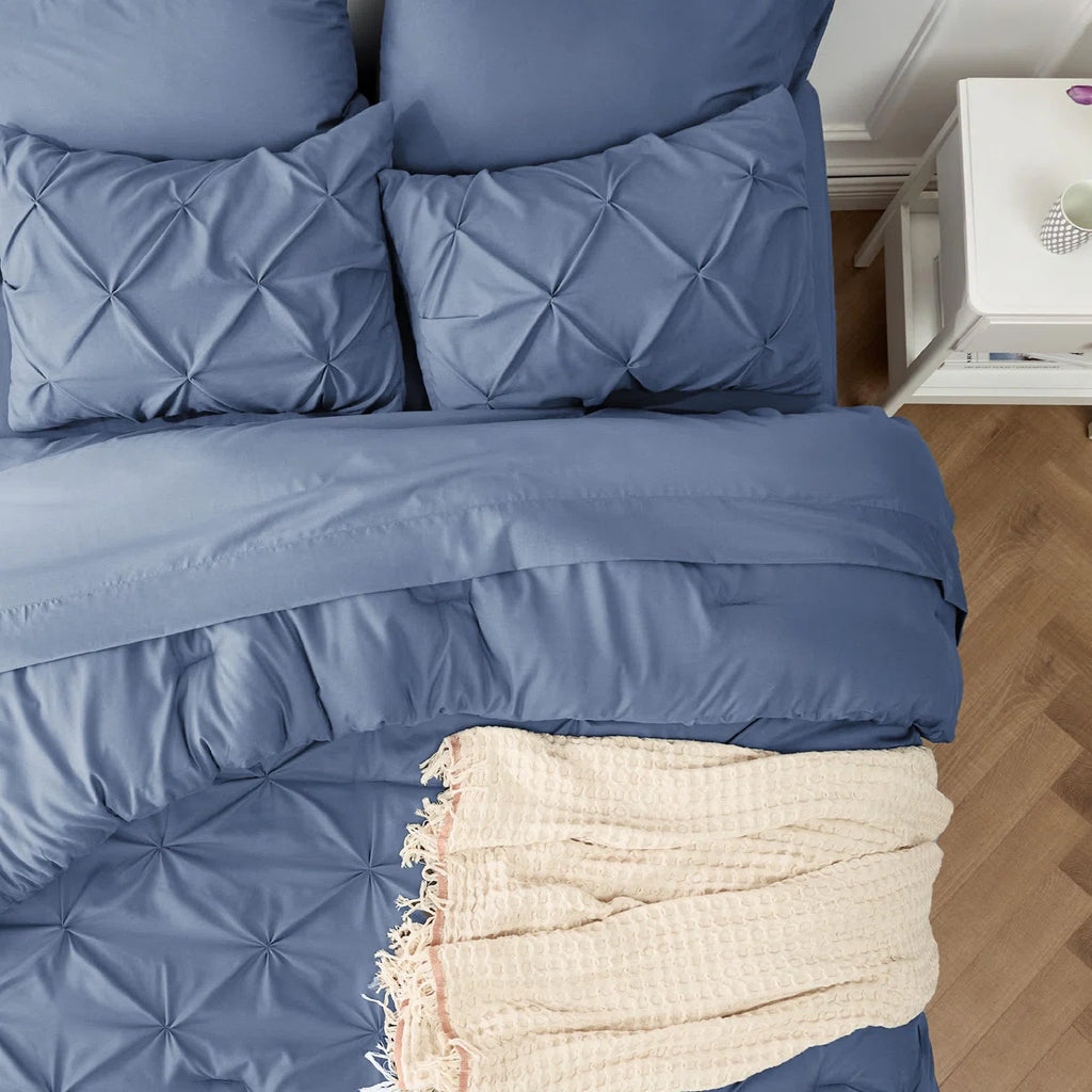 Pintuck Pinch Pleat Bedding Sets (Set Of 5 Or 7) Bed-in-a-Bag, 89GSM