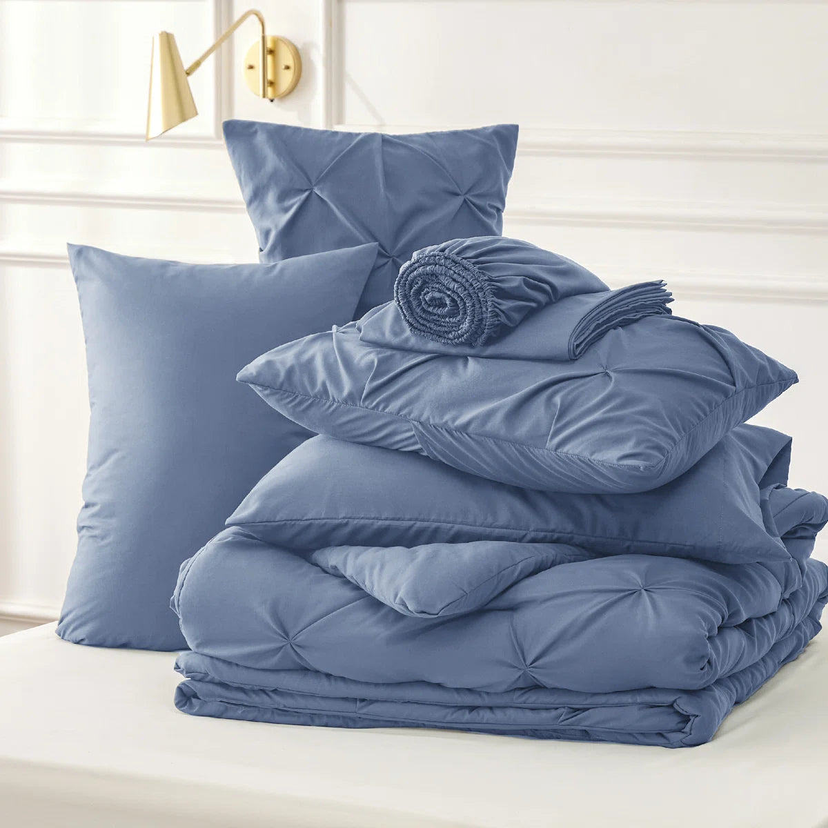 Pintuck Pinch Pleat Bedding Sets (Set Of 5 Or 7) Bed-in-a-Bag, 89GSM