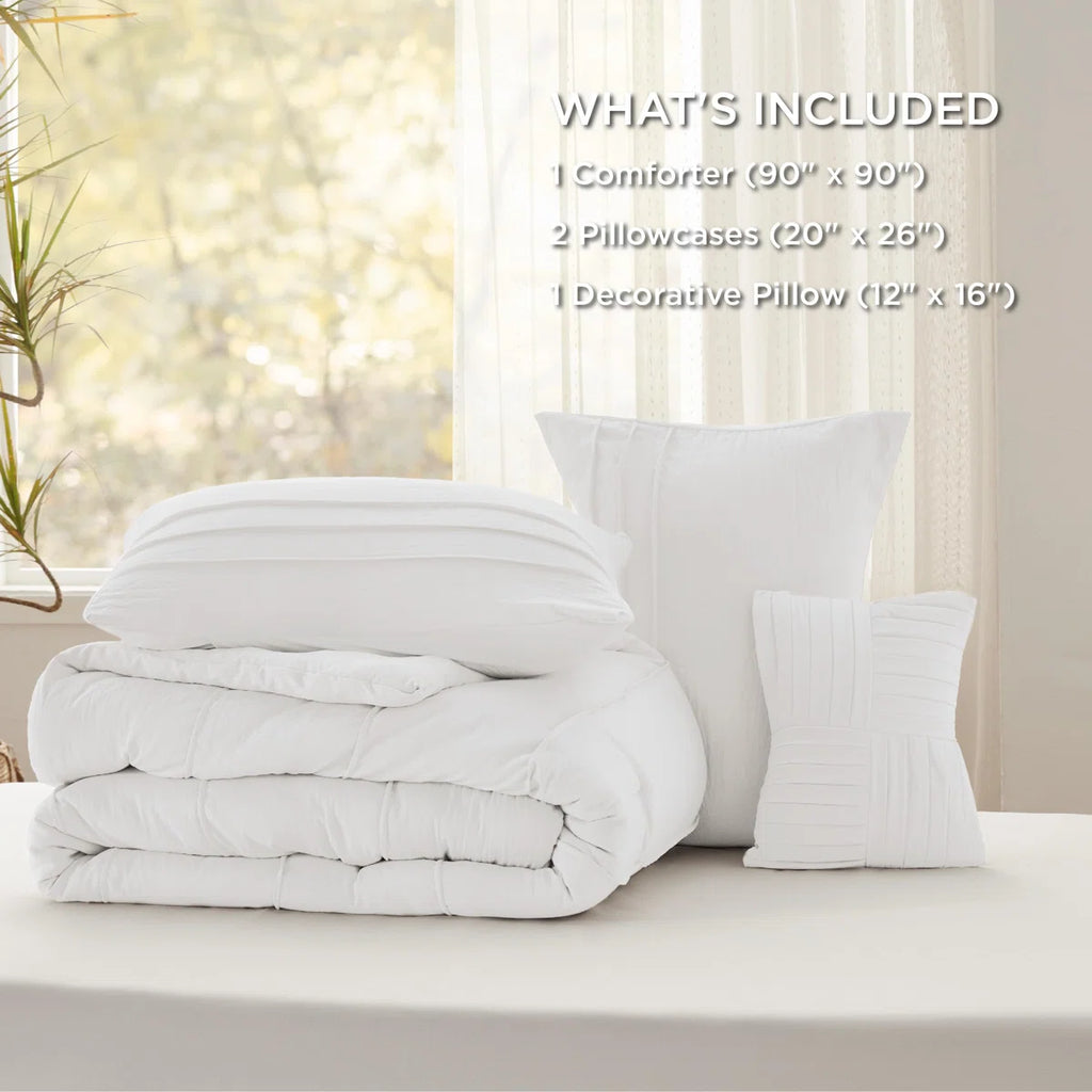 Boho Comforter Set - Pinch Pleat Design for All Seasons, Soft Bedding Kit