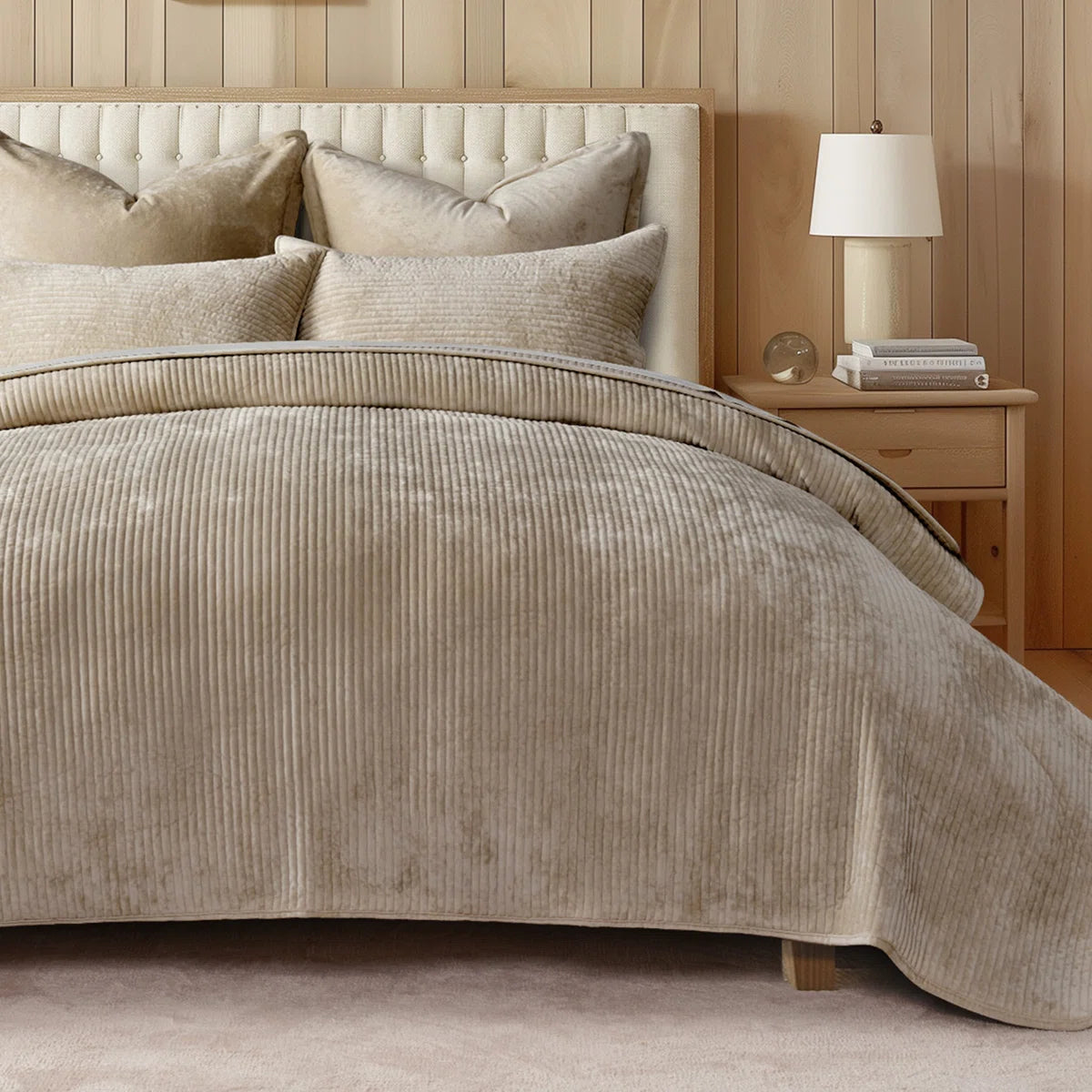 Striped Channel Velvet Quilt Set