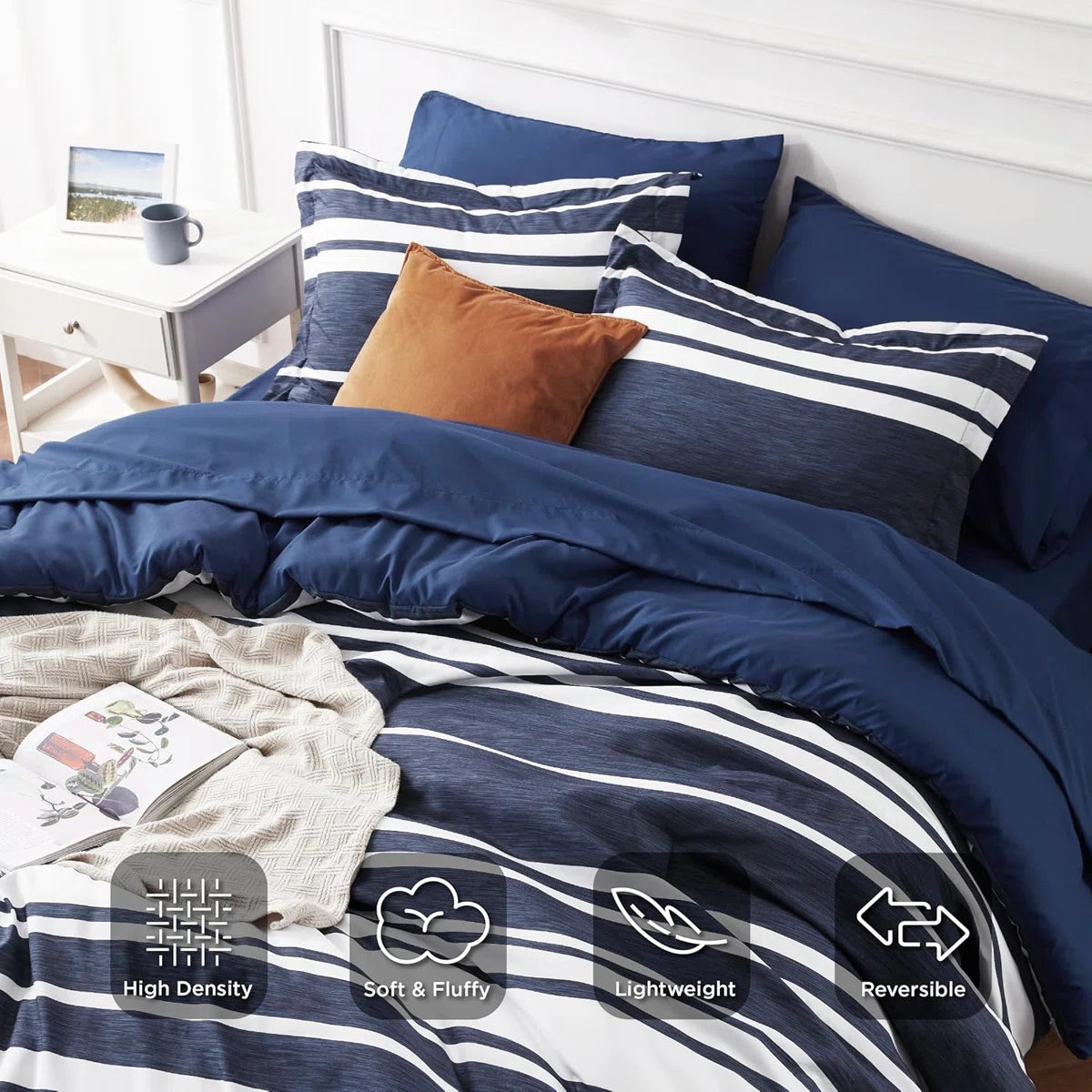 Comforter Set 7 Pieces, Bedding Set for Bed Reversible, Cationic Dyeing Bed in a Bag with Comforter, Sheets, Pillowcases & Shams